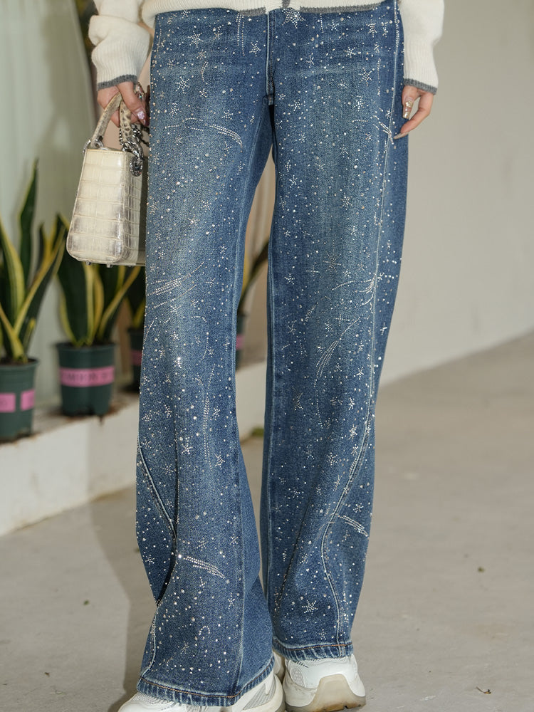 tch rhinestone galaxy sparkle wide-leg jeans blue HighEnd Luxury Streetwear Brand Official Showcase