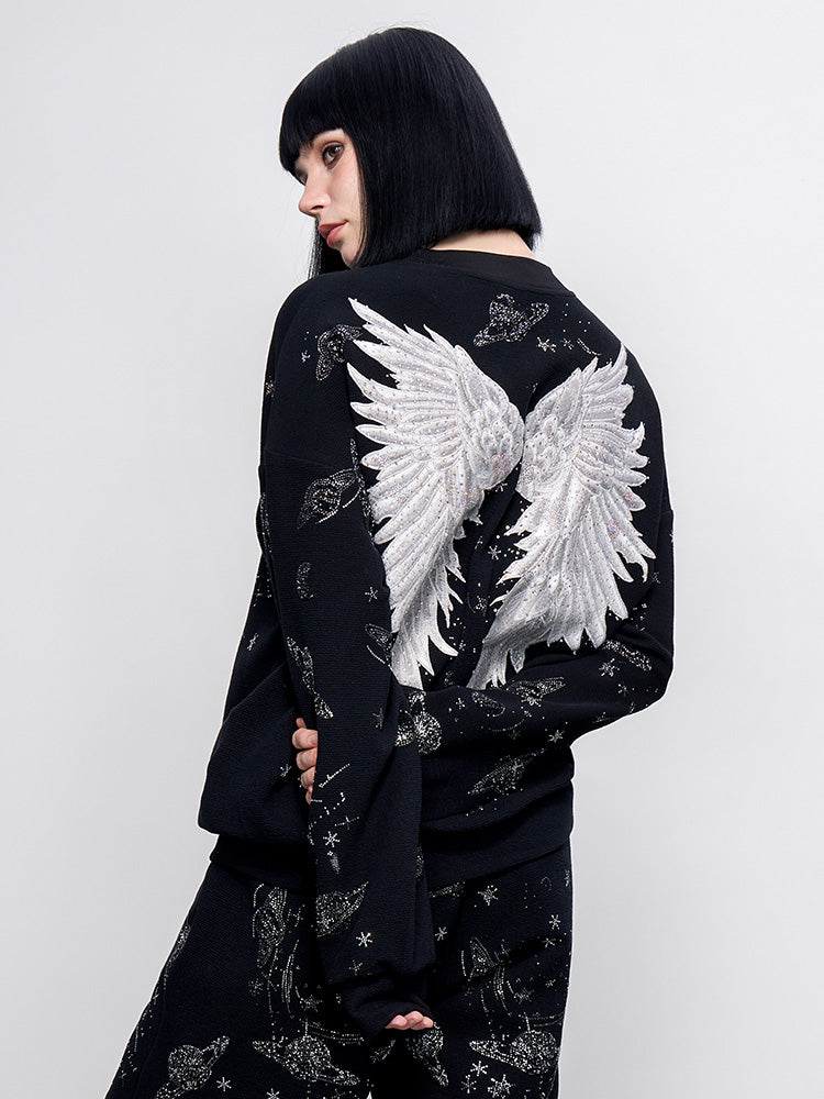 tch rhinestone galaxy sweatshirt with angel wings black HighEnd Luxury Streetwear Brand Official Showcase