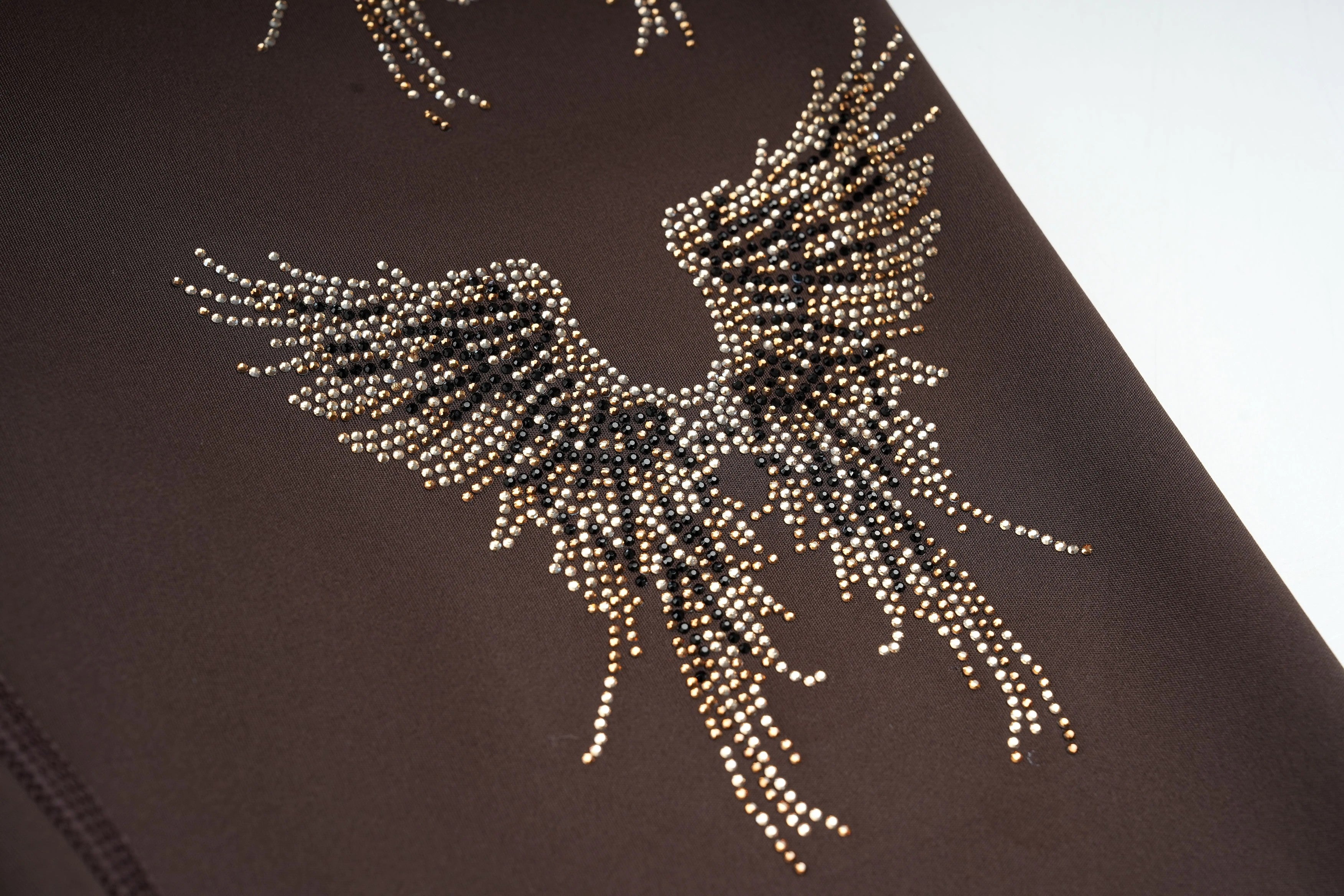 Decorative phoenix design made of small beads on a dark background, TCH Rhinestone Golden Wings Black High-Waist Leggings