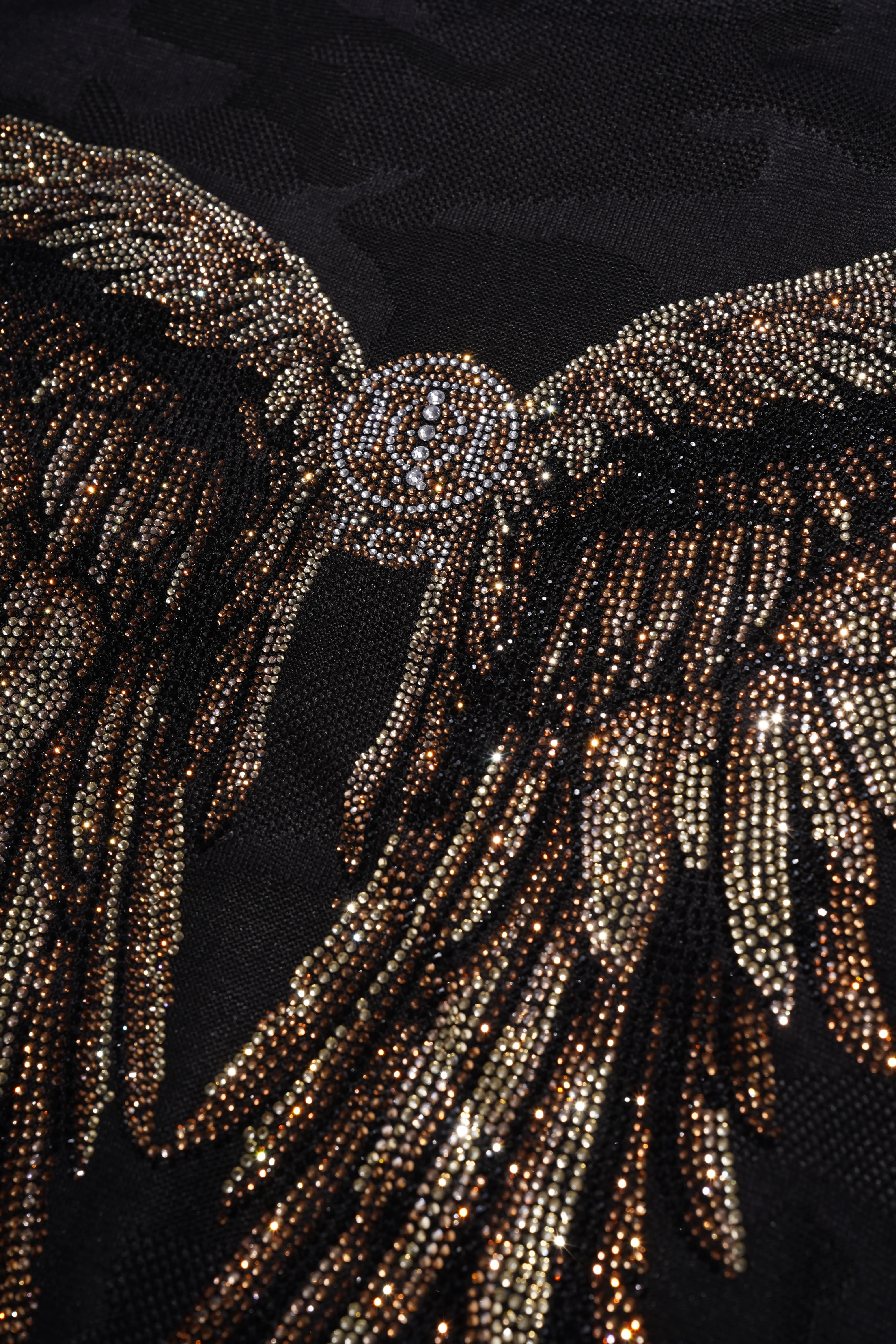 Decorative angel wings with rhinestones on a black background, TCH Rhinestone Golden Wings Sweatshirt