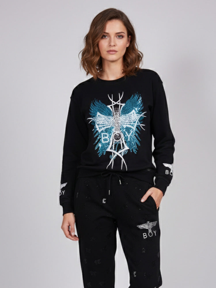 tch rhinestone graphic black sweatshirt black HighEnd Luxury Streetwear Brand Official Showcase