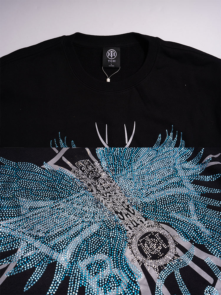tch rhinestone graphic black sweatshirt black HighEnd Luxury Streetwear Brand Official Showcase