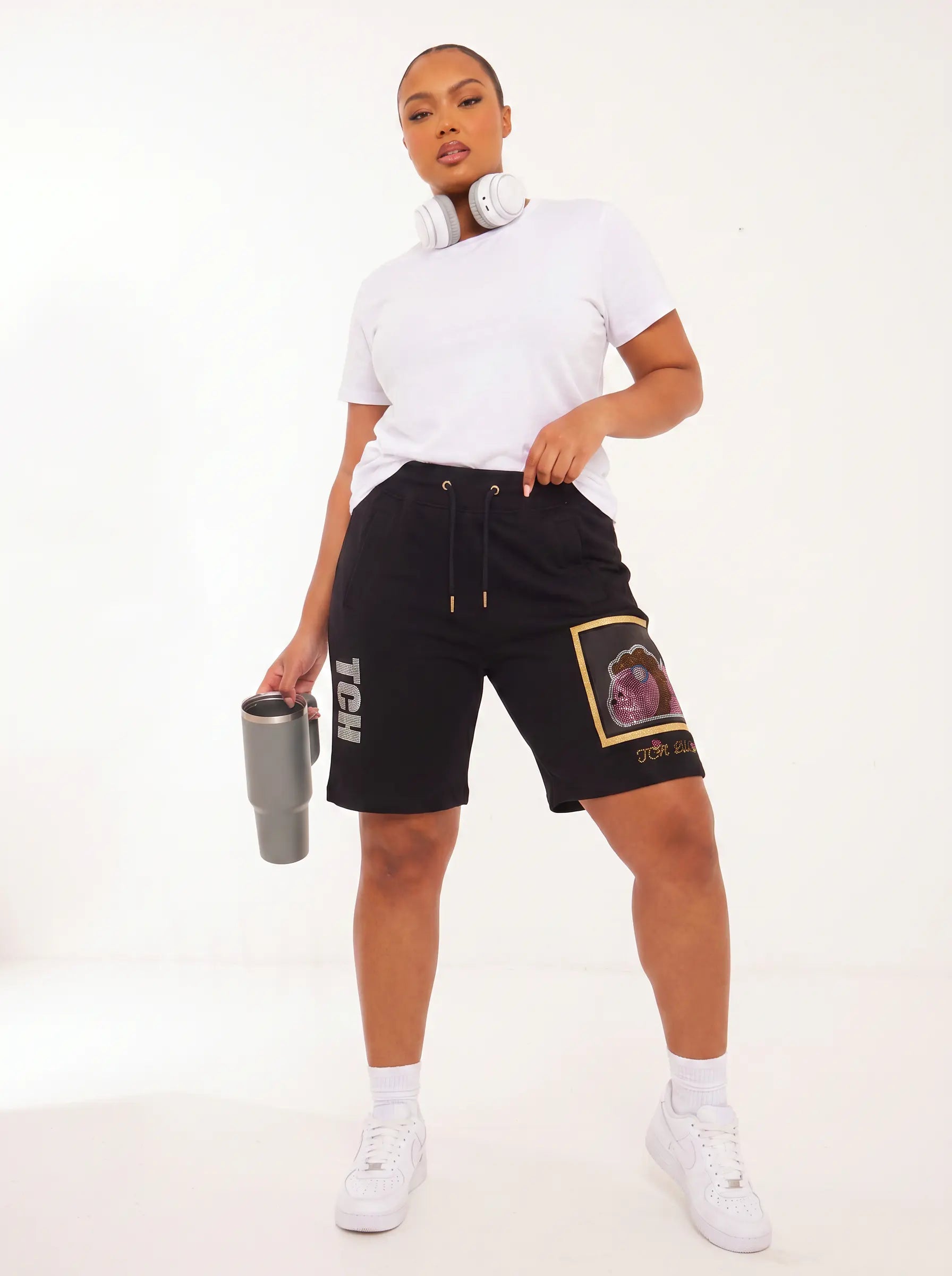 TCH Rhinestone Graphic Shorts Black Streetwear Cotton Sweat Shorts Luxury Streetwear Brand Official Showcase