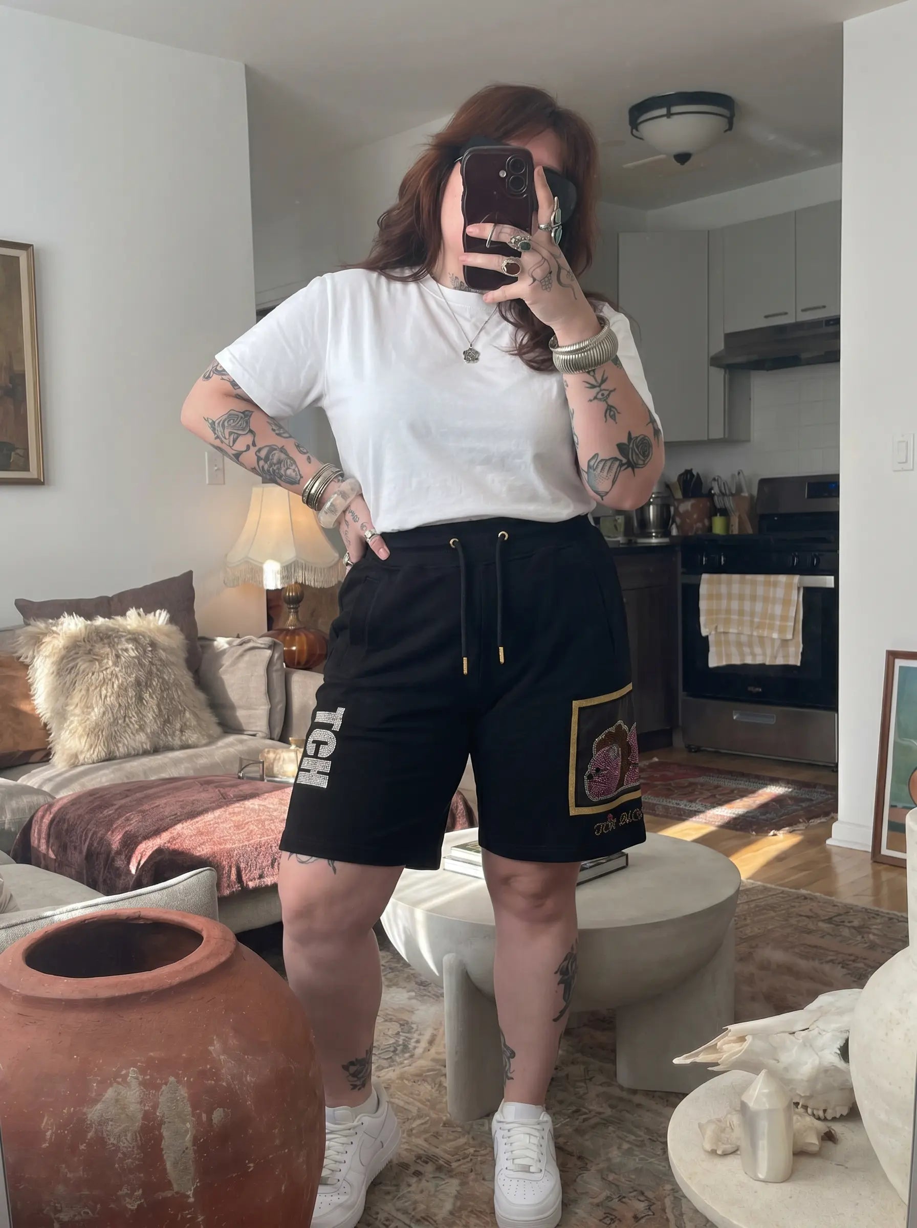 TCH Rhinestone Graphic Shorts Black Streetwear Cotton Sweat Shorts Luxury Streetwear Brand Official Showcase