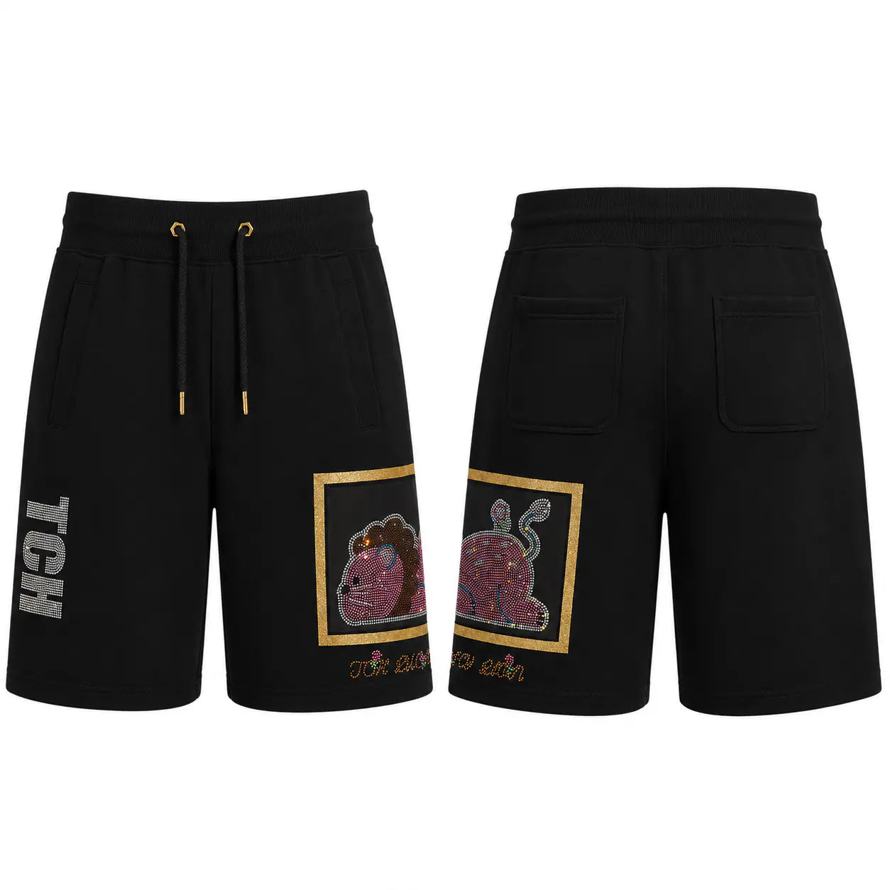 TCH Rhinestone Graphic Shorts Black Streetwear Cotton Sweat Shorts Luxury Streetwear Brand Official Showcase