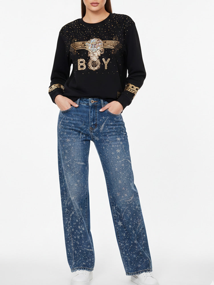 tch rhinestone graphic unisex sweatshirt black HighEnd Luxury Streetwear Brand Official Showcase