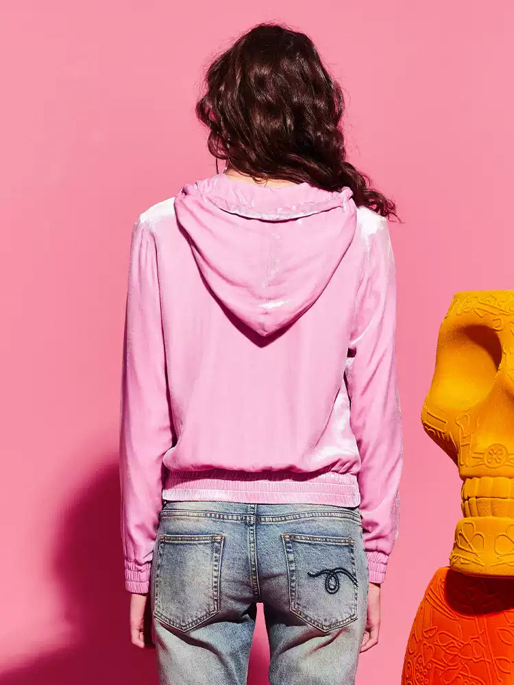 tch rhinestone graphic velour hoodie jacket pink HighEnd Luxury Streetwear Brand Official Showcase