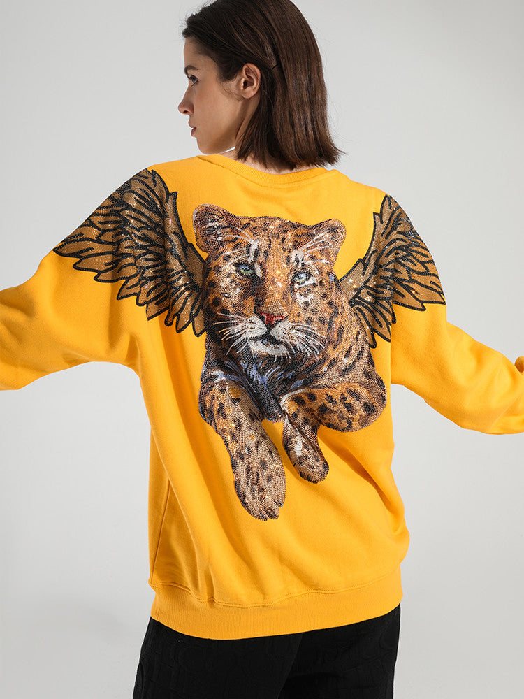 tch rhinestone graphic wing leopard sweatshirt yellow HighEnd Luxury Streetwear Brand Official Showcase