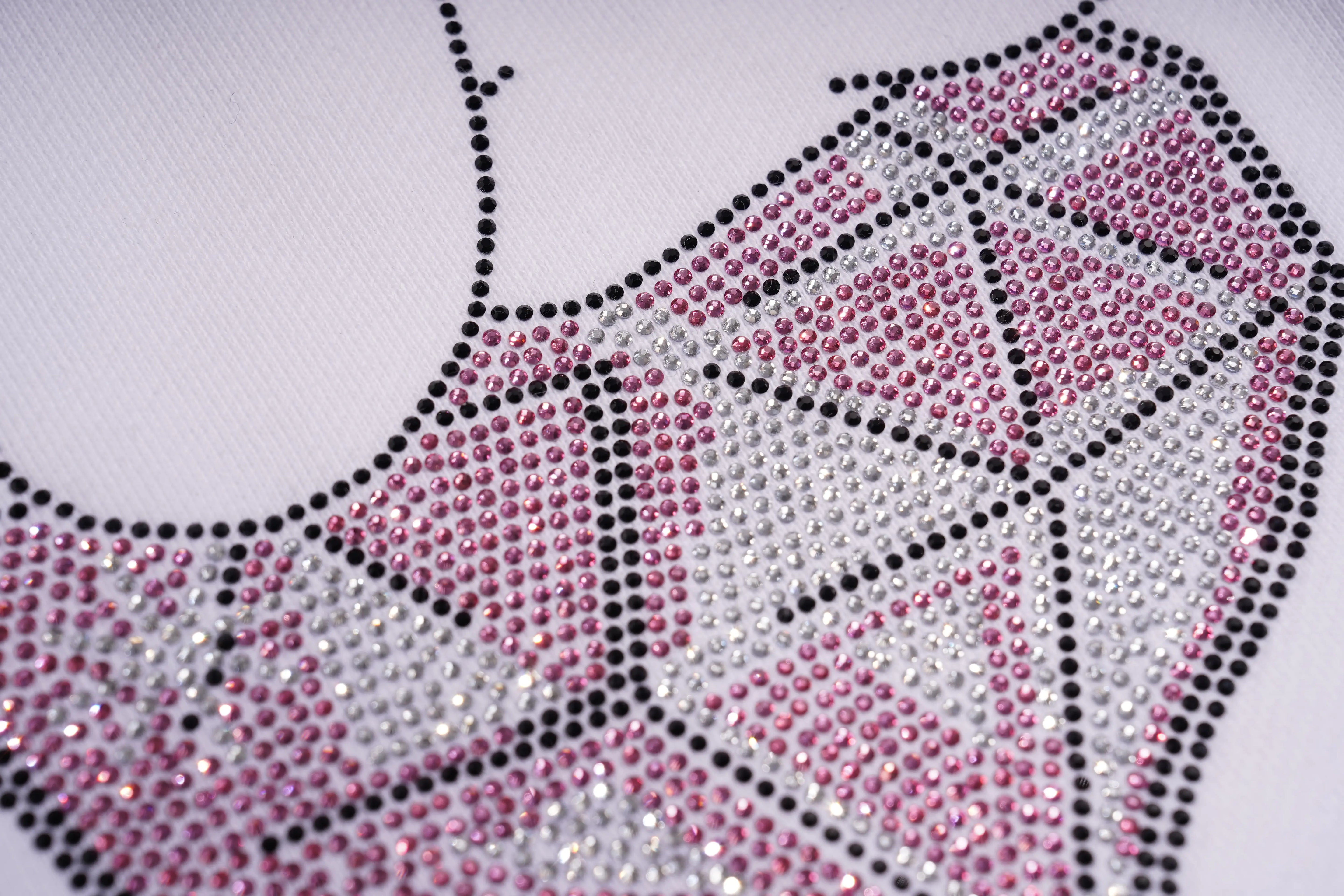 Close-up of a rhinestone design on a white background, TCH Rhinestone Hello Kitty BOYLONDON Sweatshirt