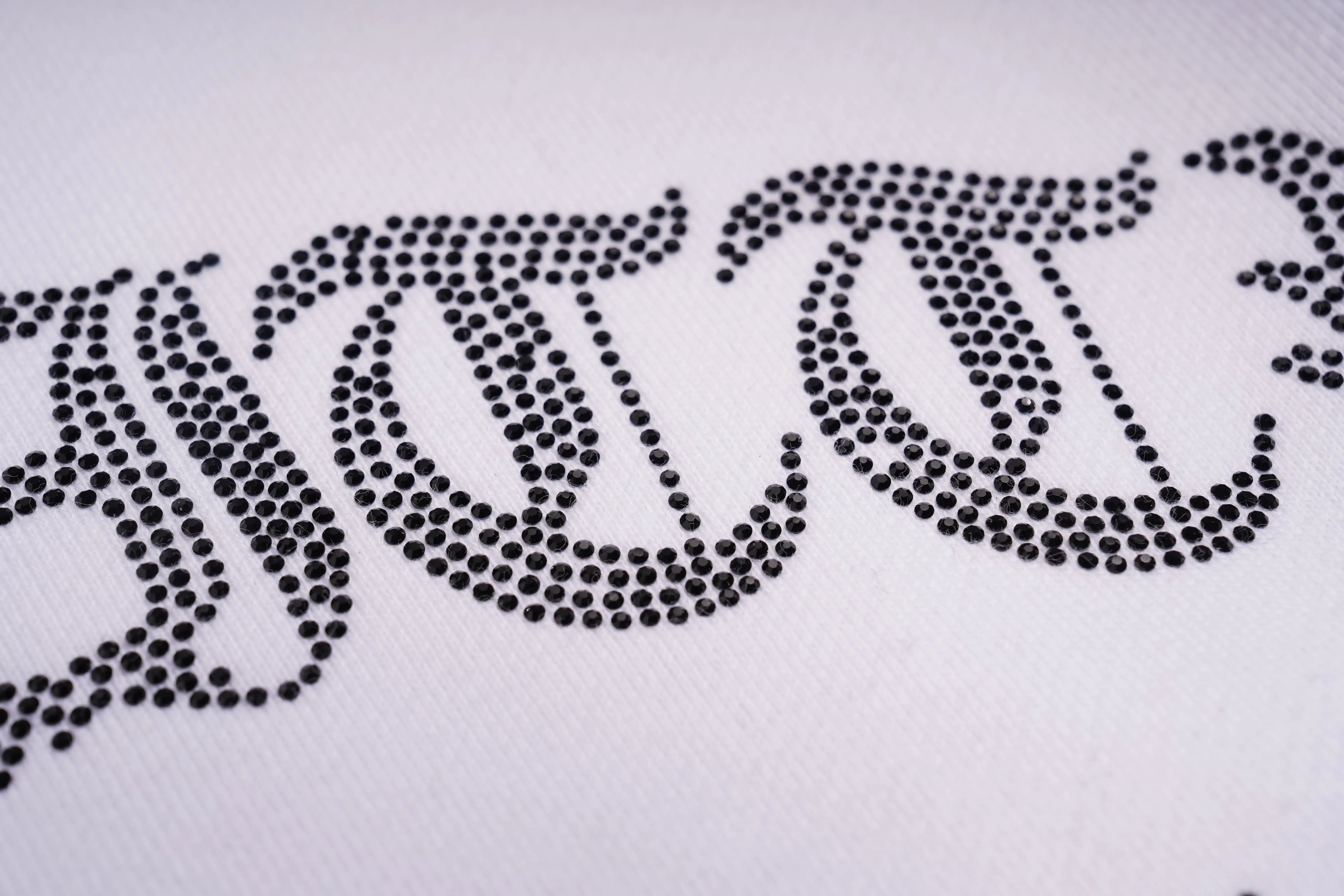 Black rhinestone pattern on a white fabric background, TCH Rhinestone Hello Kitty BOYLONDON Sweatshirt