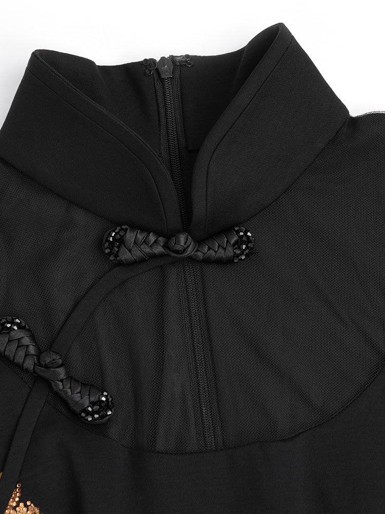 tch rhinestone high neck 1950s cheongsam with mesh design black HighEnd Luxury Streetwear Brand Official Showcase