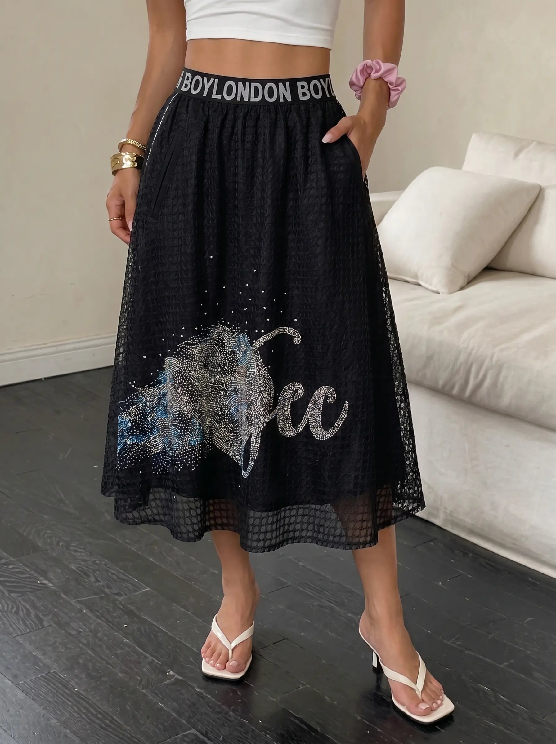 TCH Rhinestone Ice Graphic Mesh Flared Skirt - 4