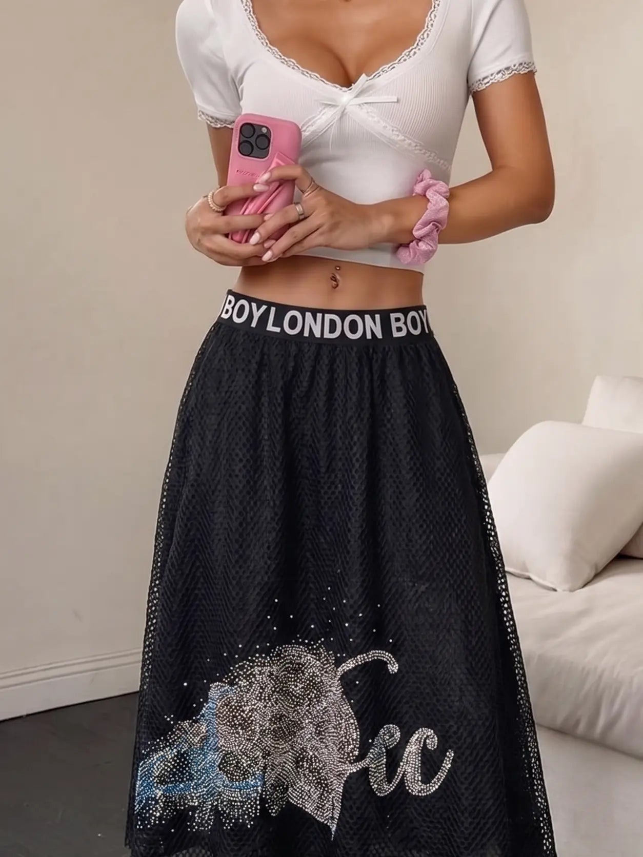 TCH Rhinestone Ice Graphic Mesh Flared Skirt - 5