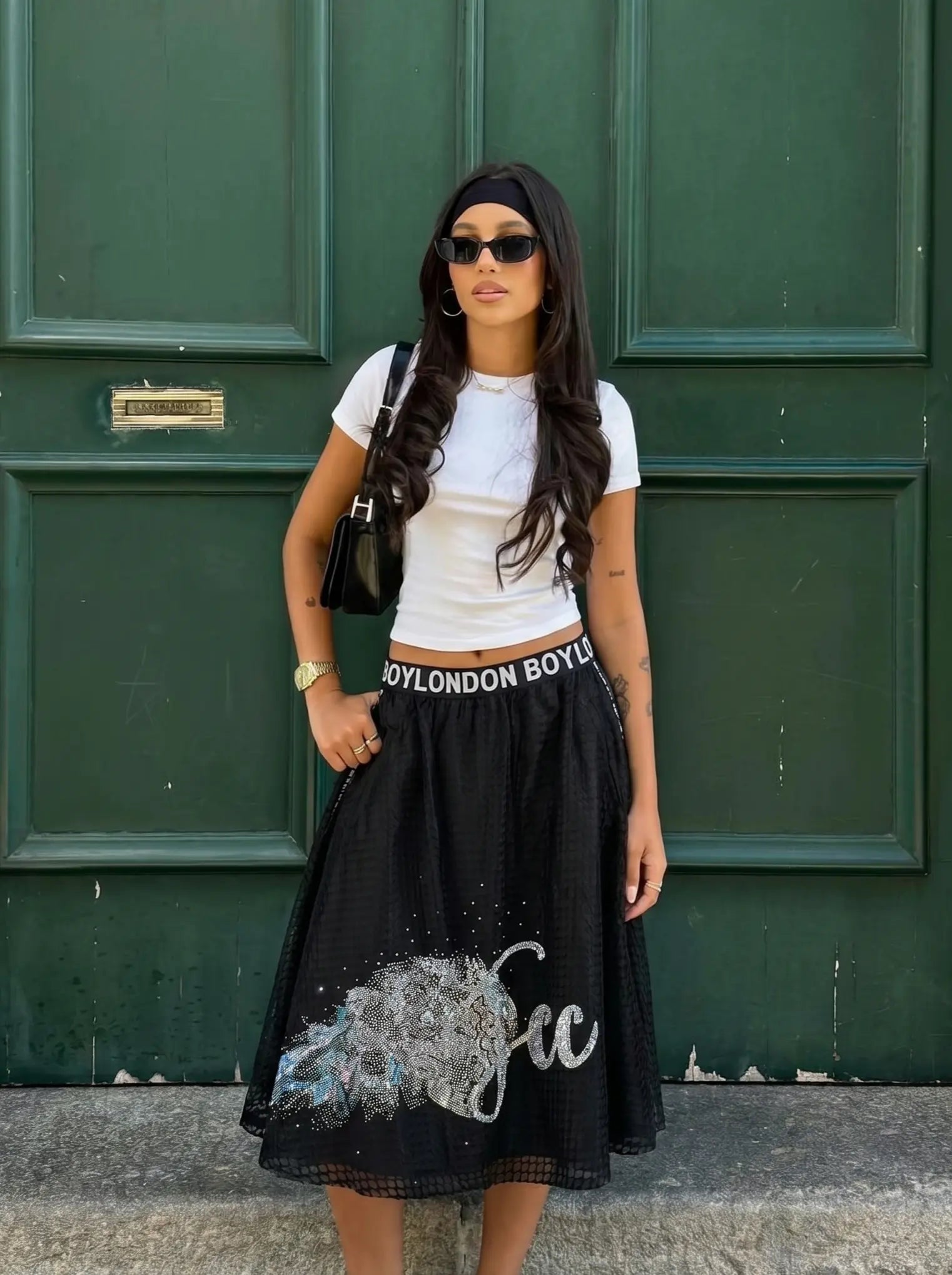TCH Rhinestone Ice Graphic Mesh Flared Skirt - 7