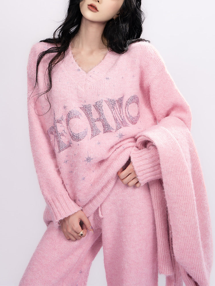 tch rhinestone knit 3-piece lounge outfit pink HighEnd Luxury Streetwear Brand Official Showcase