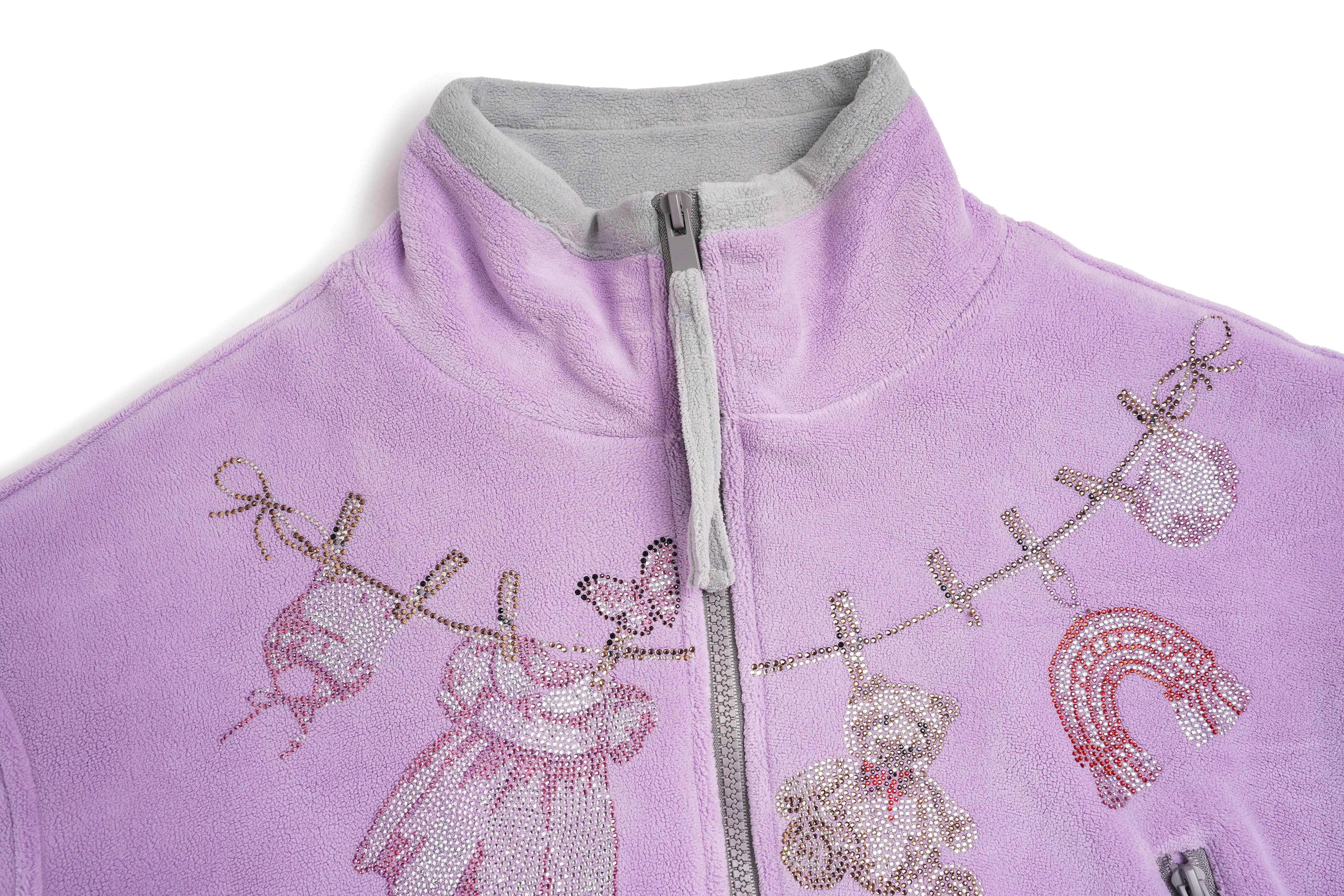 Purple fleece jacket with embroidered designs on a white background, TCH Rhinestone Laundry Line Purple Zip Turtleneck Set