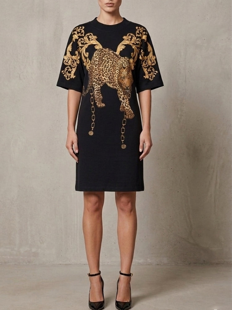 tch rhinestone leopard baroque print t-shirt dress black HighEnd Luxury Streetwear Brand Official Showcase
