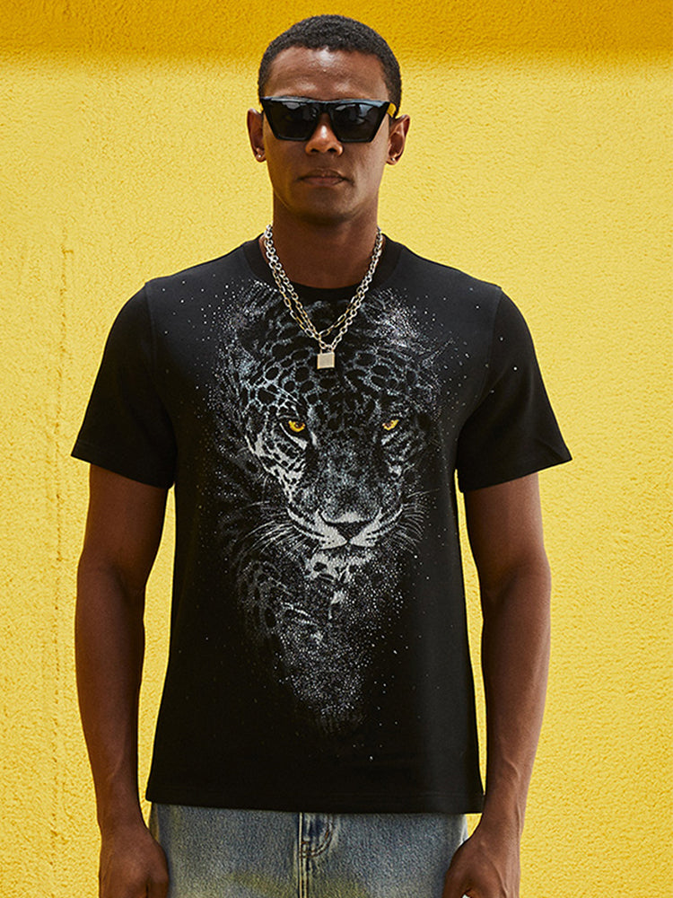 tch rhinestone leopard short sleeve t shirt black HighEnd Luxury Streetwear Brand Official Showcase