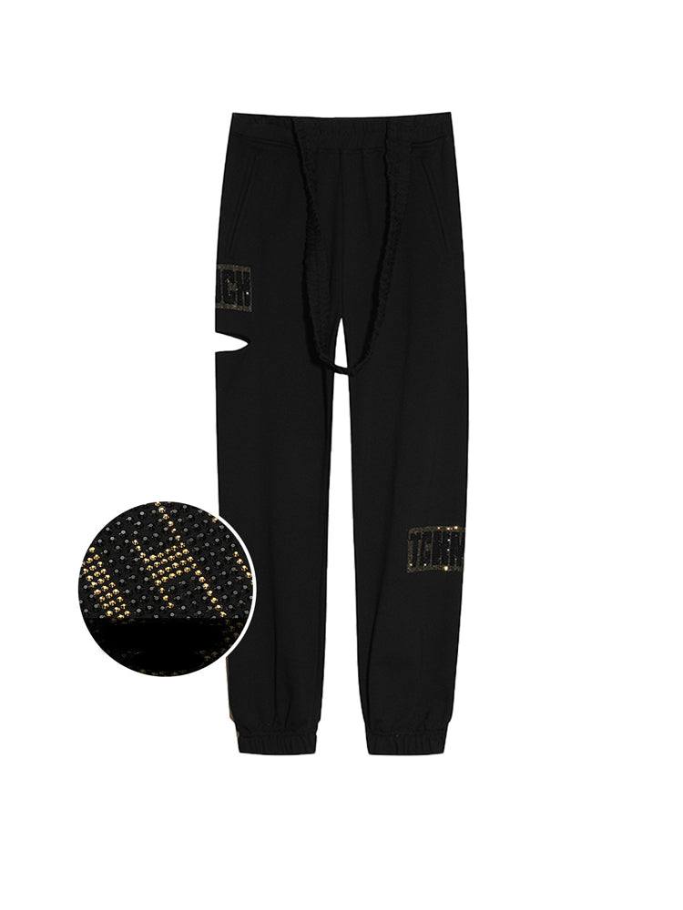 tch rhinestone letter cut out high waist pants black HighEnd Luxury Streetwear Brand Official Showcase