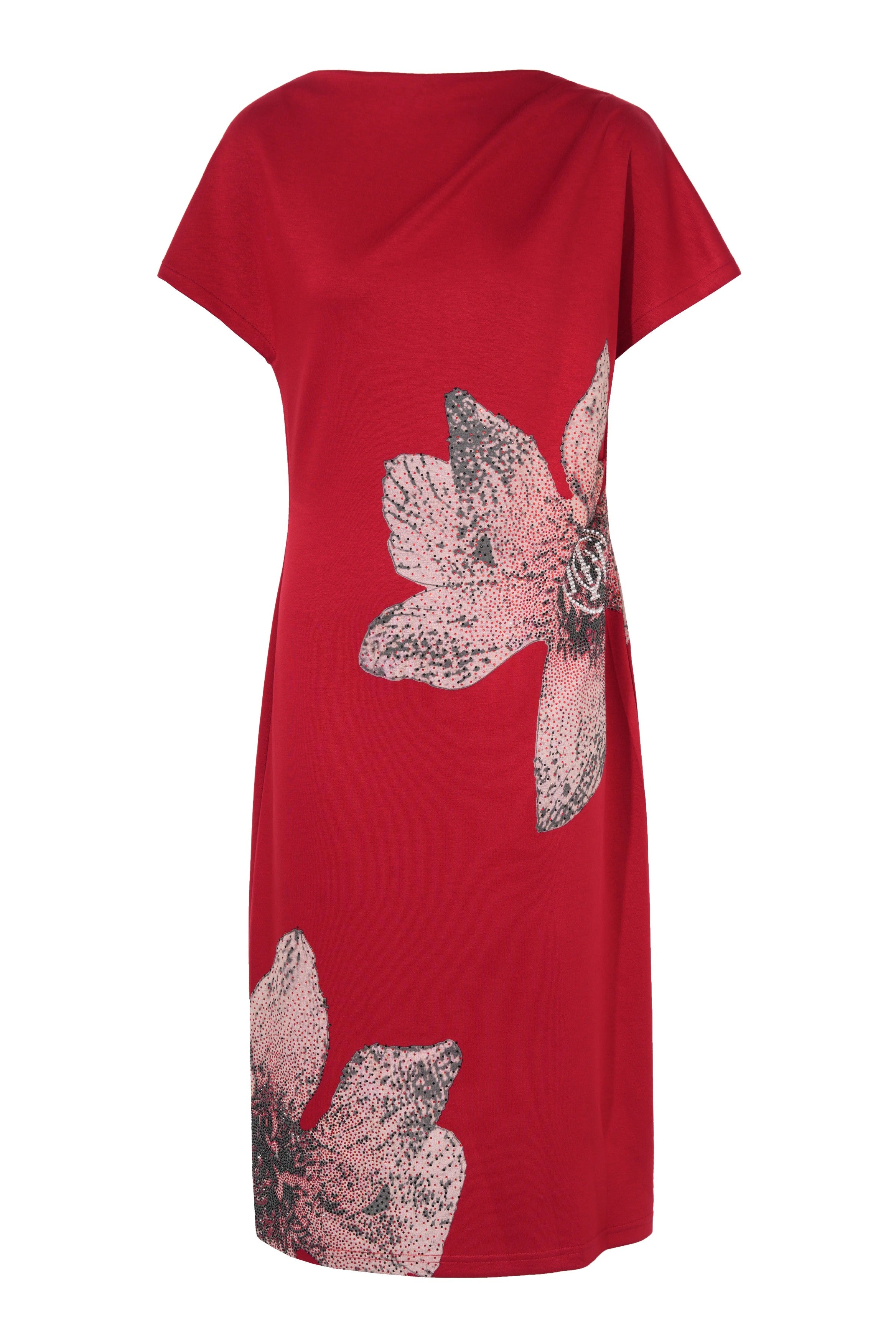 TCH Rhinestone Lily Floral Red Bodycon Dress - 1