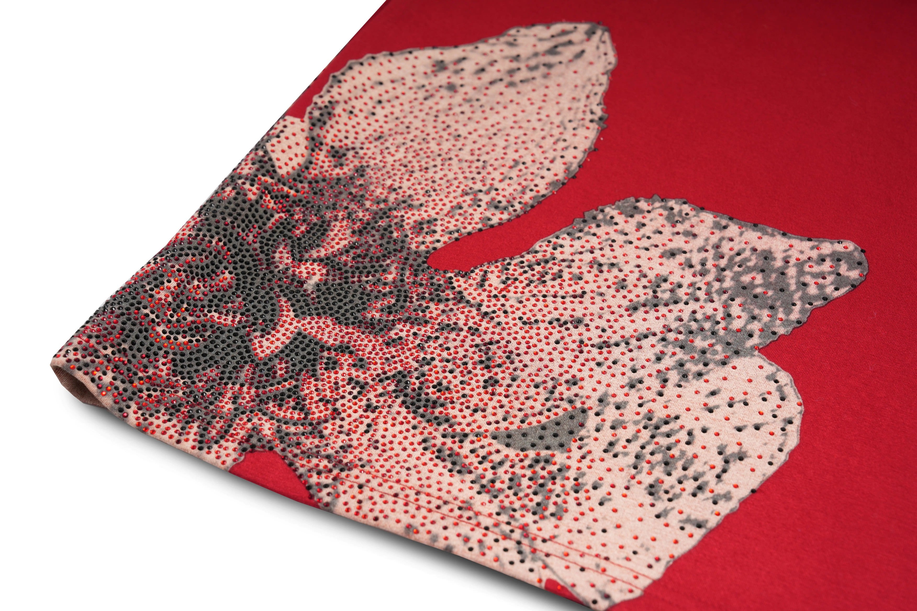 Decorative fabric with butterfly pattern on a red background, TCH Rhinestone Lily Floral Red Bodycon Dress
