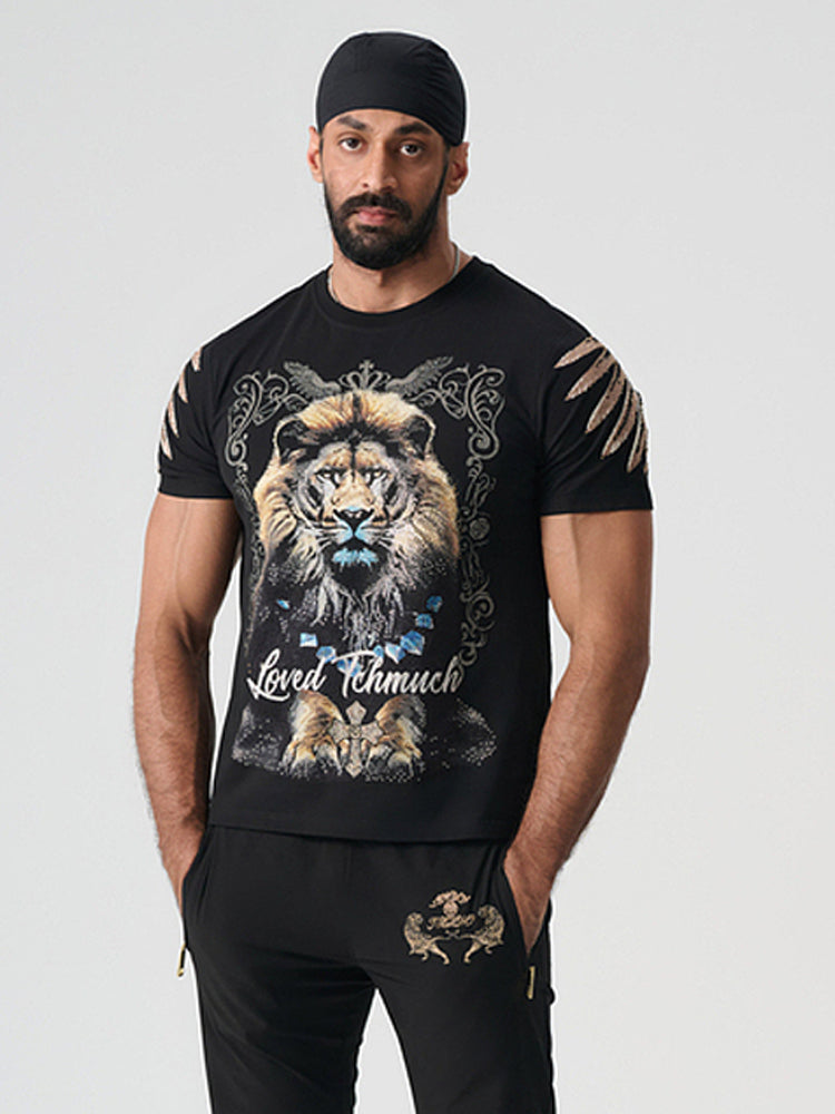 tch rhinestone lion fashion tee with wings black HighEnd Luxury Streetwear Brand Official Showcase
