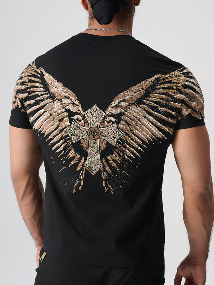 tch rhinestone lion fashion tee with wings black HighEnd Luxury Streetwear Brand Official Showcase
