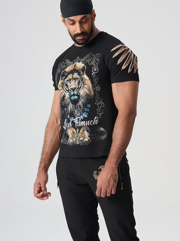tch rhinestone lion fashion tee with wings black HighEnd Luxury Streetwear Brand Official Showcase