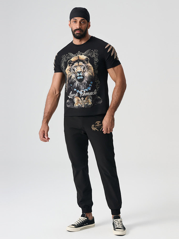 tch rhinestone lion fashion tee with wings black HighEnd Luxury Streetwear Brand Official Showcase