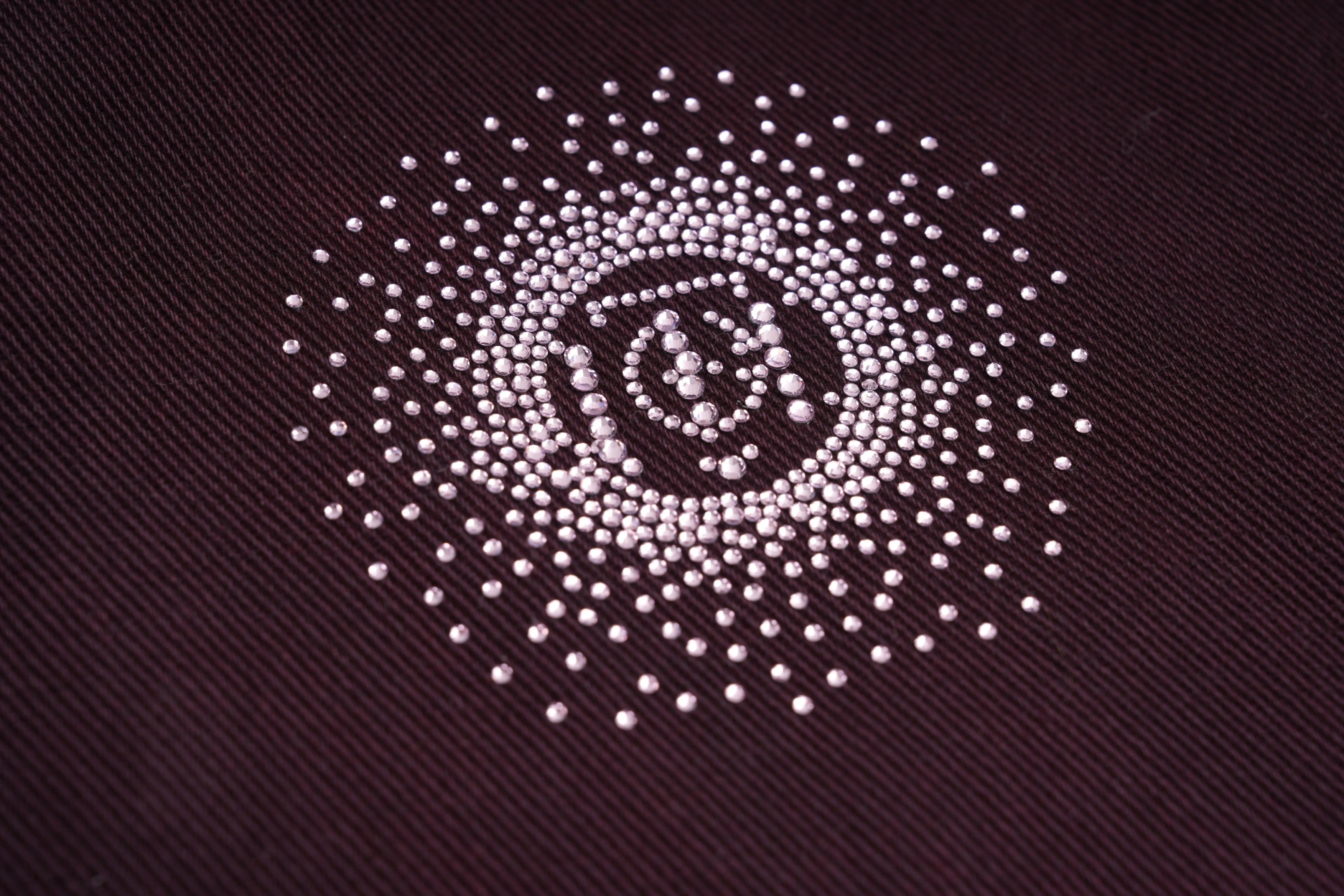 Circular pattern of small white dots on a dark textured background, TCH Rhinestone Logo Red Denim Jeans