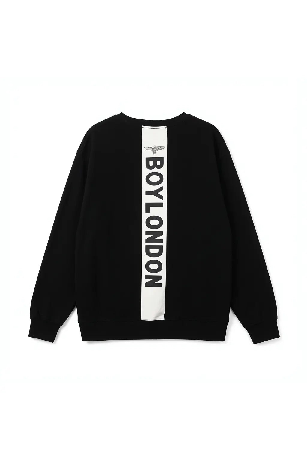 Black sweatshirt with 'BOY LONDON' branding on a white background, TCH Rhinestone Mech Logo Crew Neck Sweatshirt