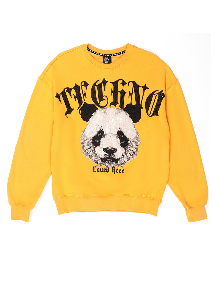 tch rhinestone panda oversized pullover sweatshirt yellow HighEnd Luxury Streetwear Brand Official Showcase