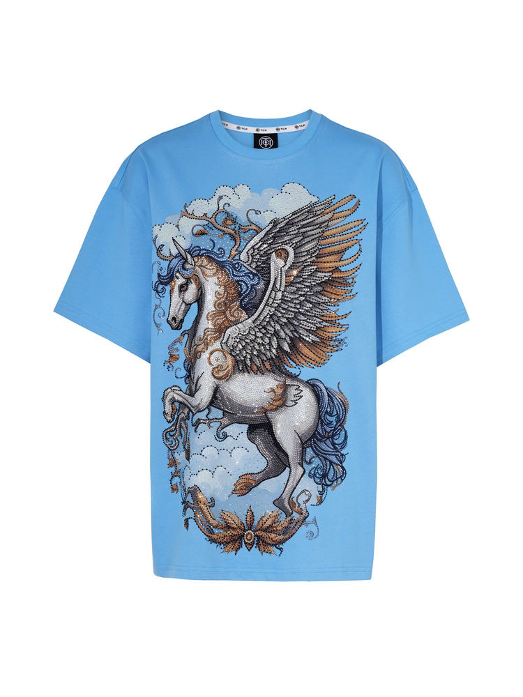 tch rhinestone pegasus oversized t-shirt lightblue HighEnd Luxury Streetwear Brand Official Showcase