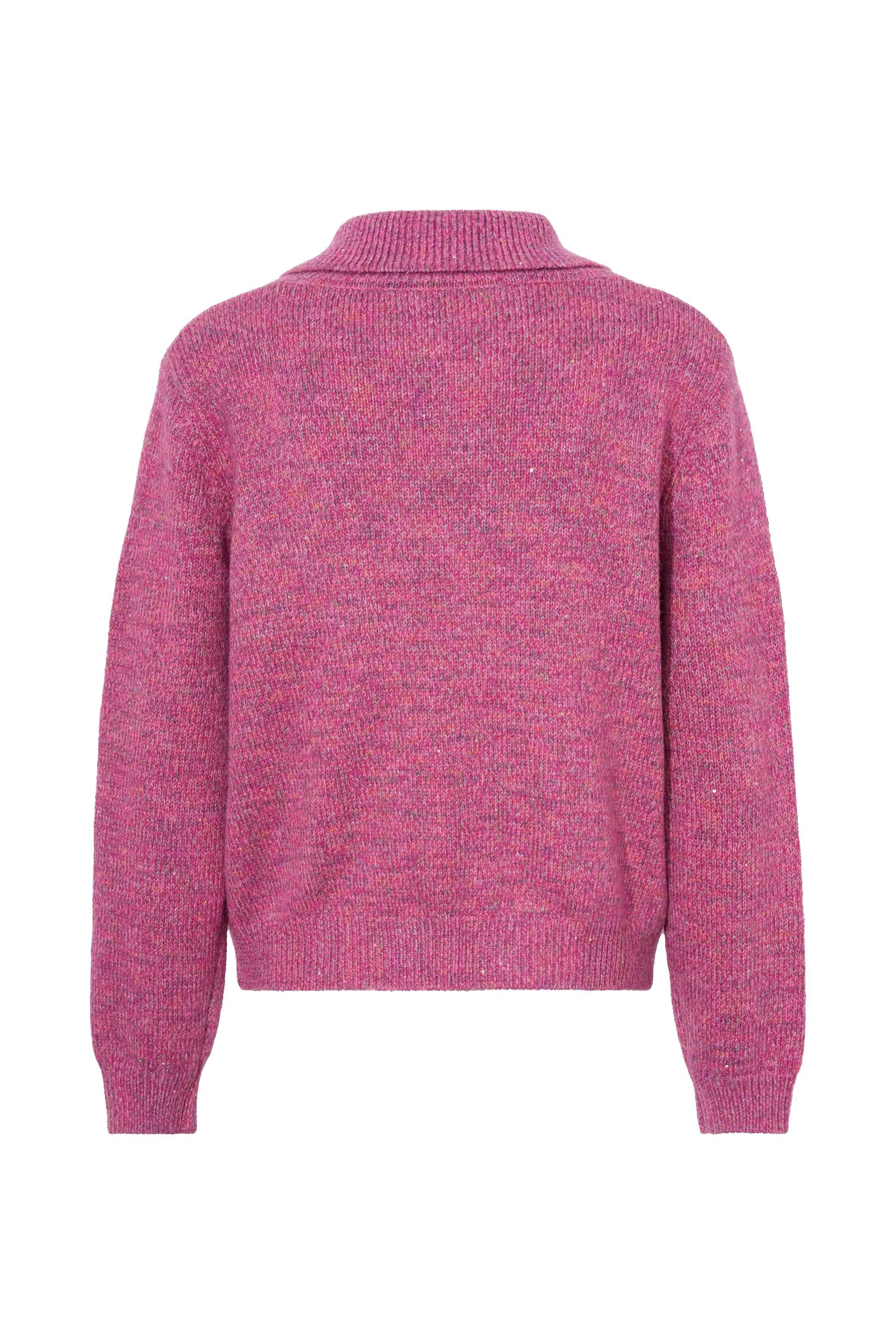 Pink knitted sweater on a white background, TCH Rhinestone Pendant Pattern Pink Knit Cardigan