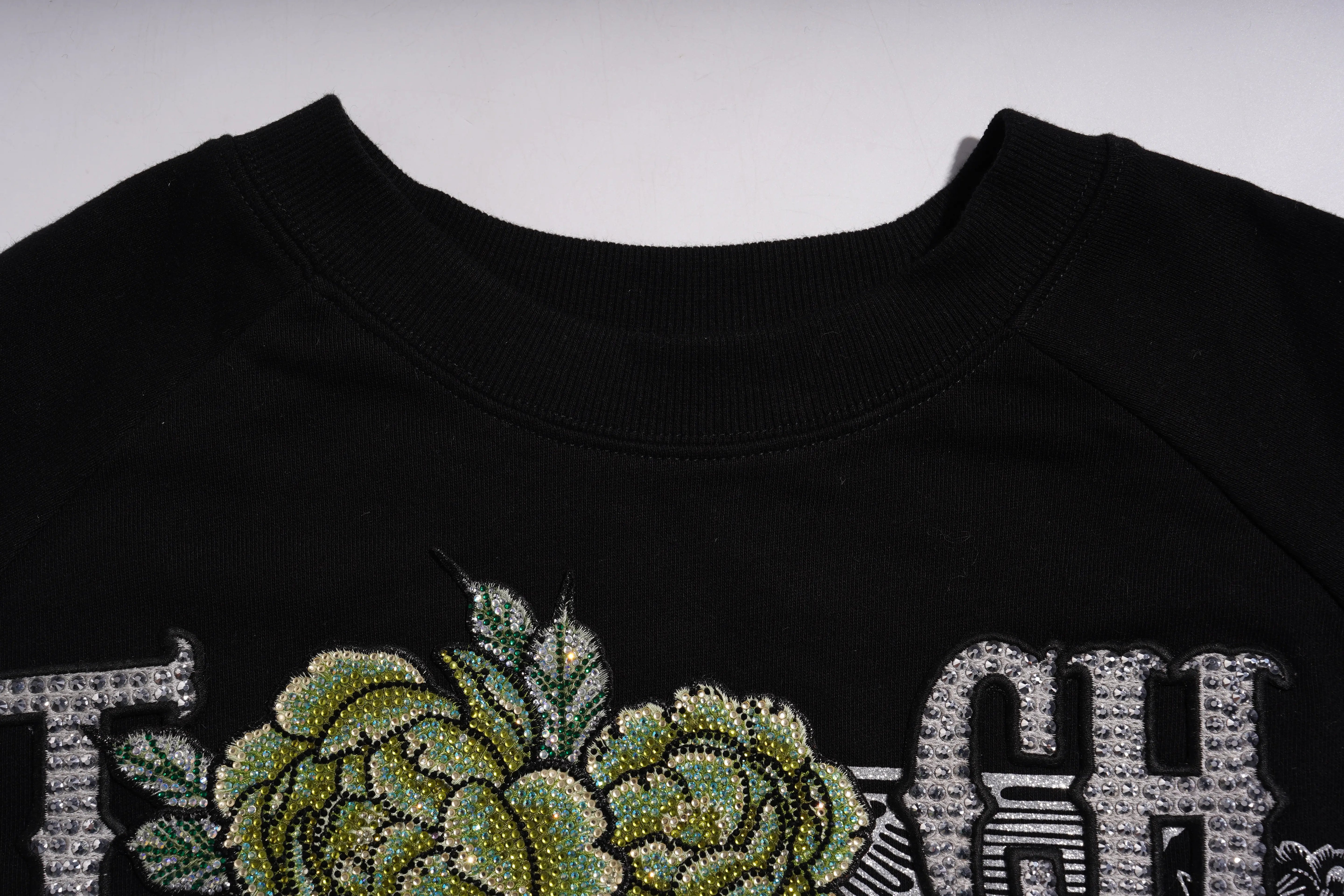TCH Rhinestone Peony Wing Graphic Crew Neck Sweatshirt