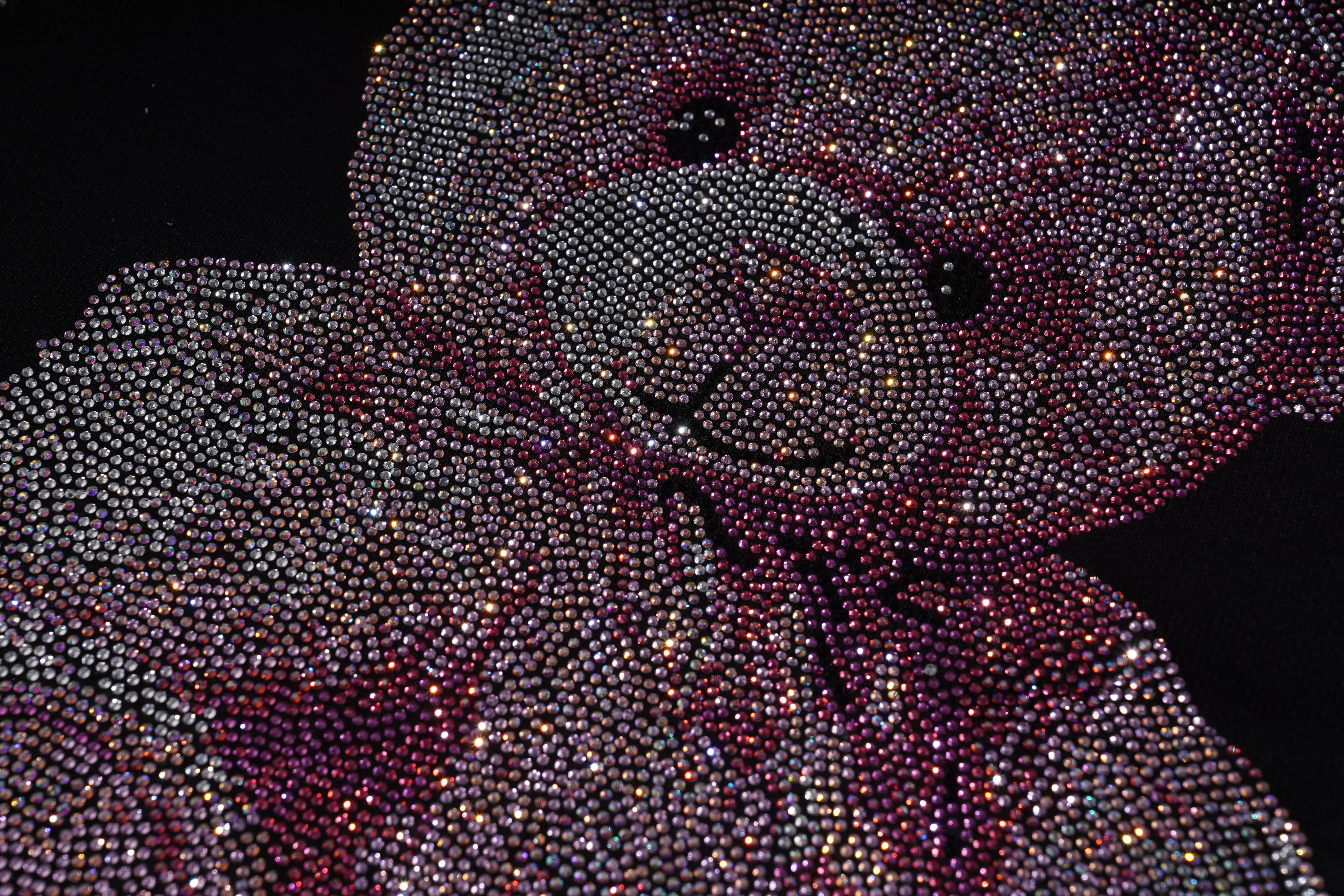 Teddy bear made of small beads or stones on a dark background, TCH Rhinestone Pink Bear Skull Sleeve Sweatshirt