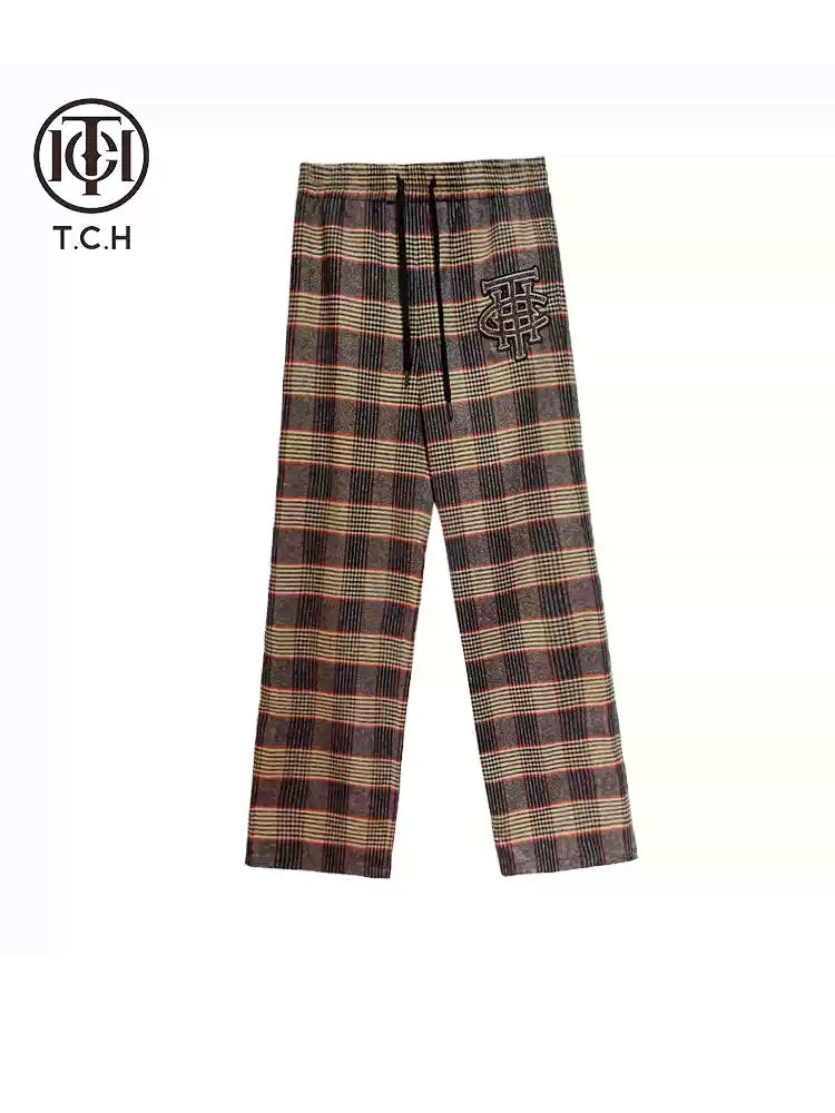 tch rhinestone plaid flannel wide leg pants brown HighEnd Luxury Streetwear Brand Official Showcase