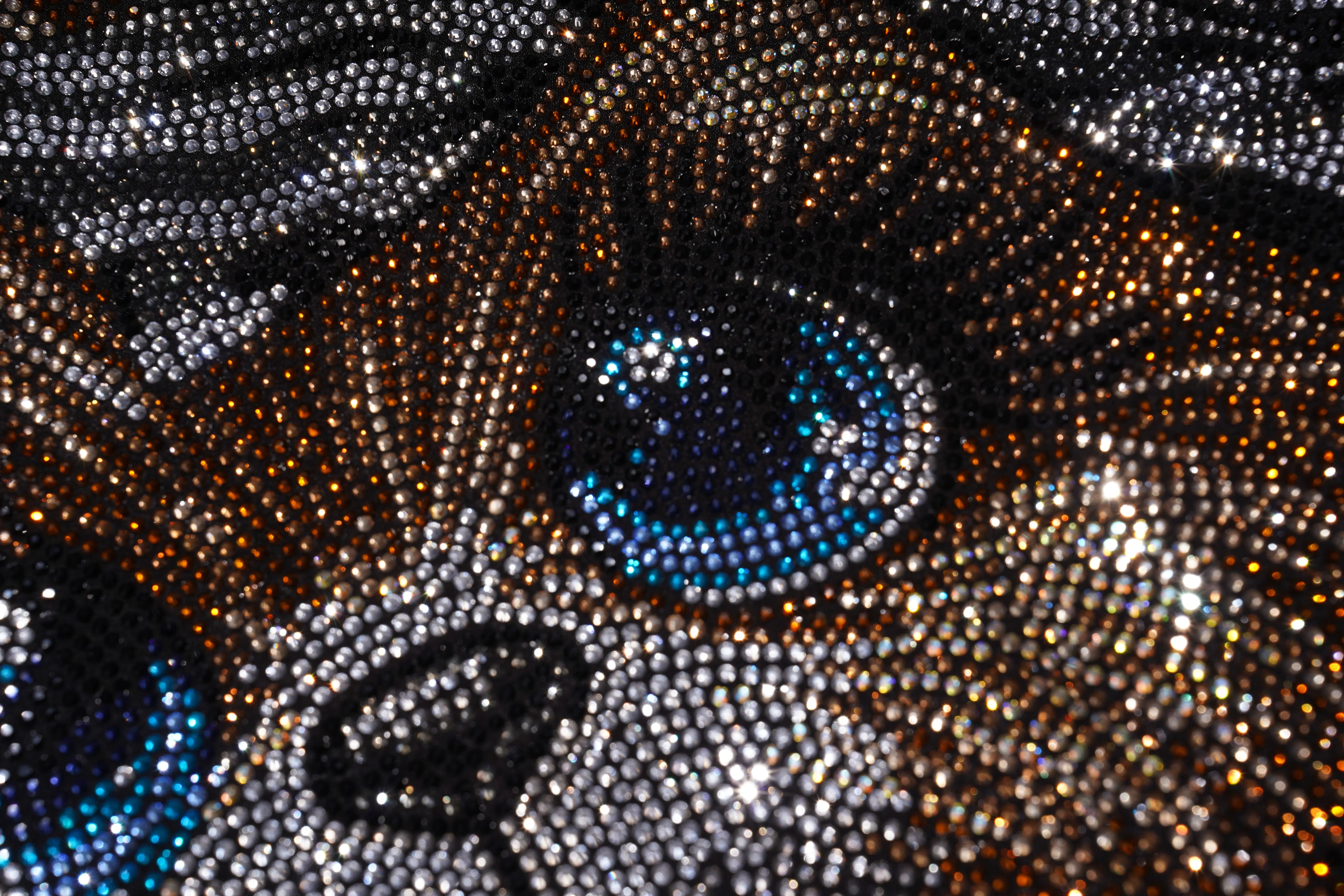 Close-up of a dog's face made from small stones or beads. TCH Rhinestone Puppy Black Streetwear Sweatshirt