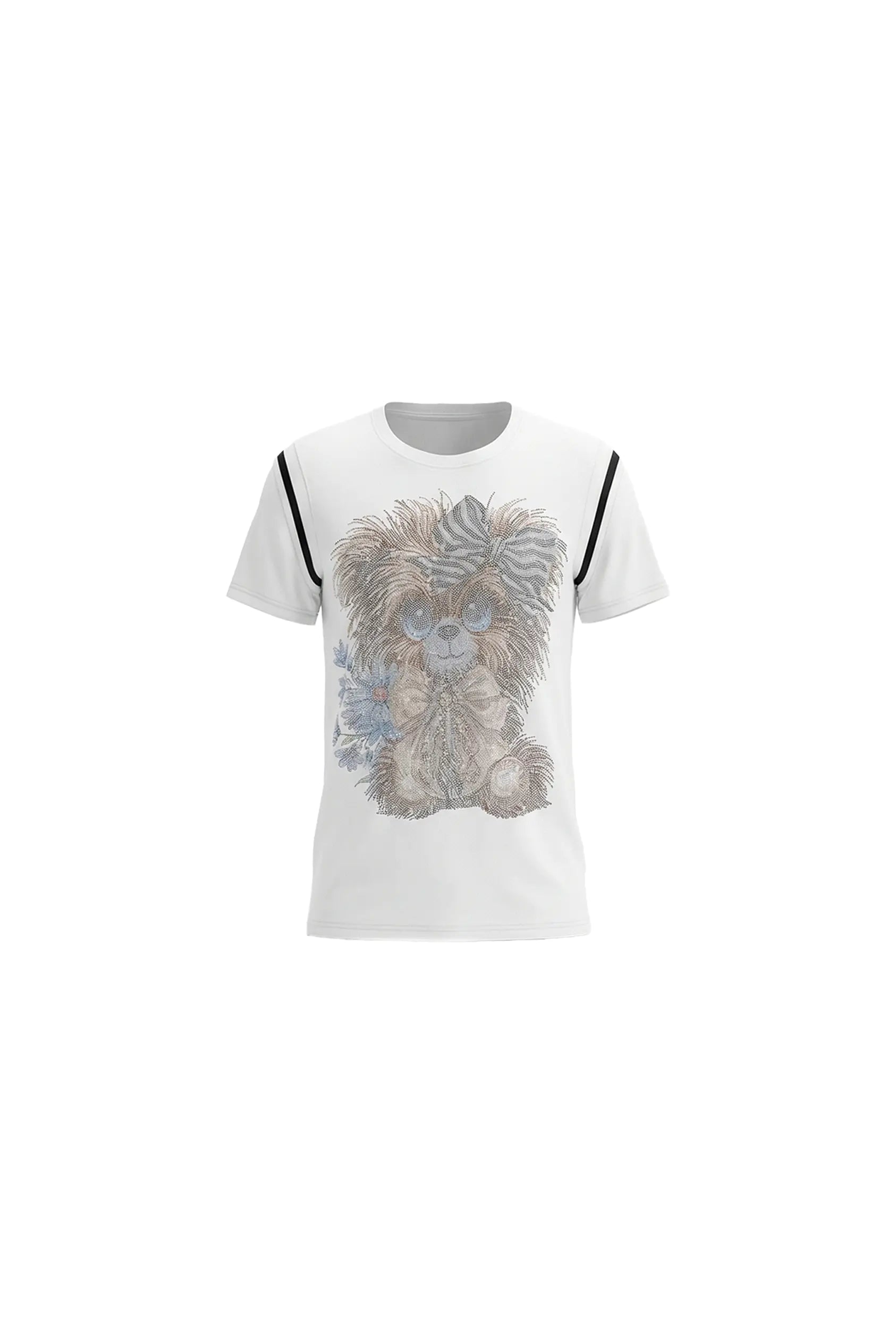 White t-shirt with a graphic design of a lion on a white background TCH Rhinestone Puppy Bow White T-Shirt-1