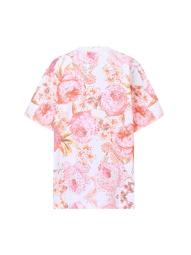 Floral patterned shirt on a white background, TCH Rhinestone Rose Tiger Sparkling Tee Top