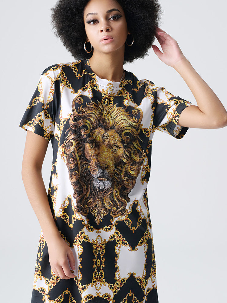 tch rhinestone royal studded lion dress whitegold HighEnd Luxury Streetwear Brand Official Showcase