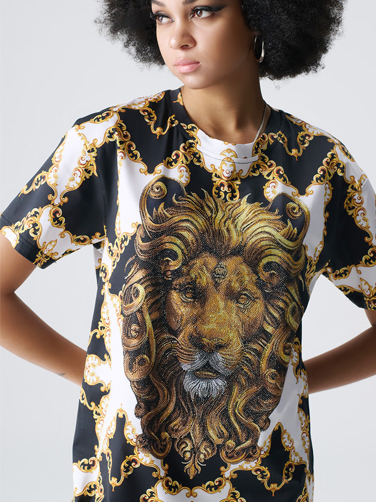 tch rhinestone royal studded lion dress whitegold HighEnd Luxury Streetwear Brand Official Showcase