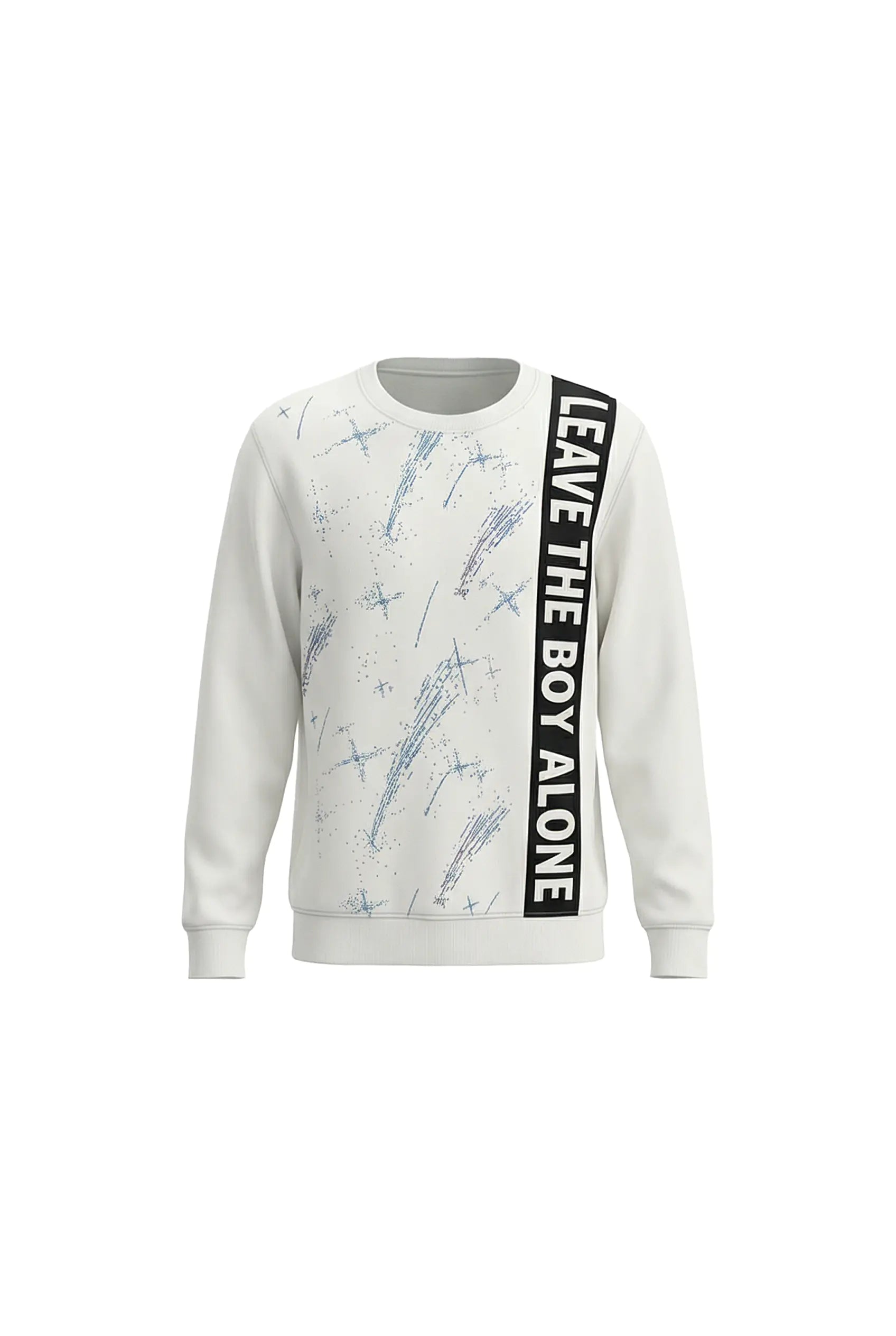 White sweatshirt with graphic design and text on a white background TCH Rhinestone Shooting Star Sweatshirt