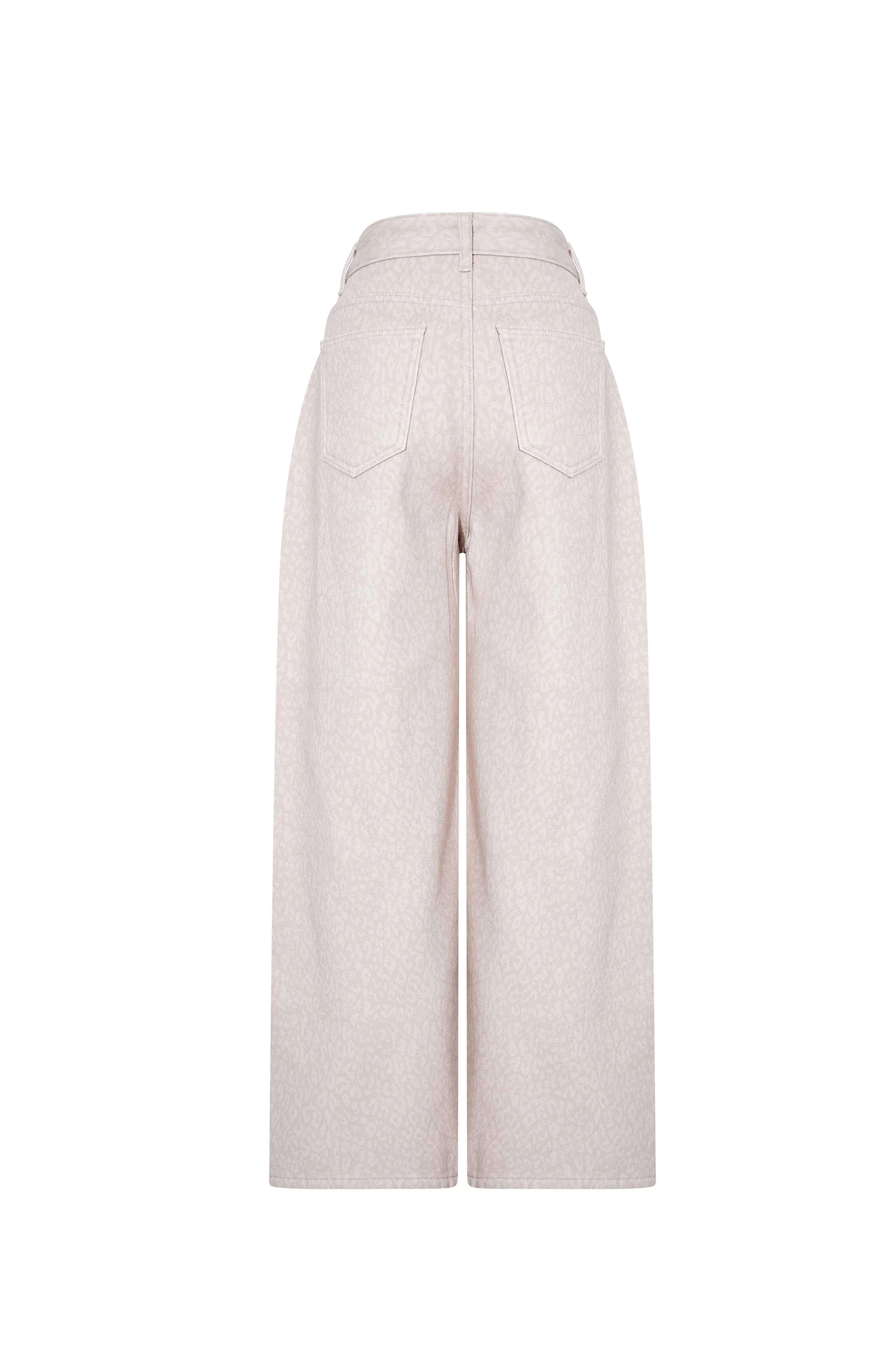 Light beige wide-leg pants on a white background, TCH Rhinestone Star & Angel Wings Beige Denim Jeans