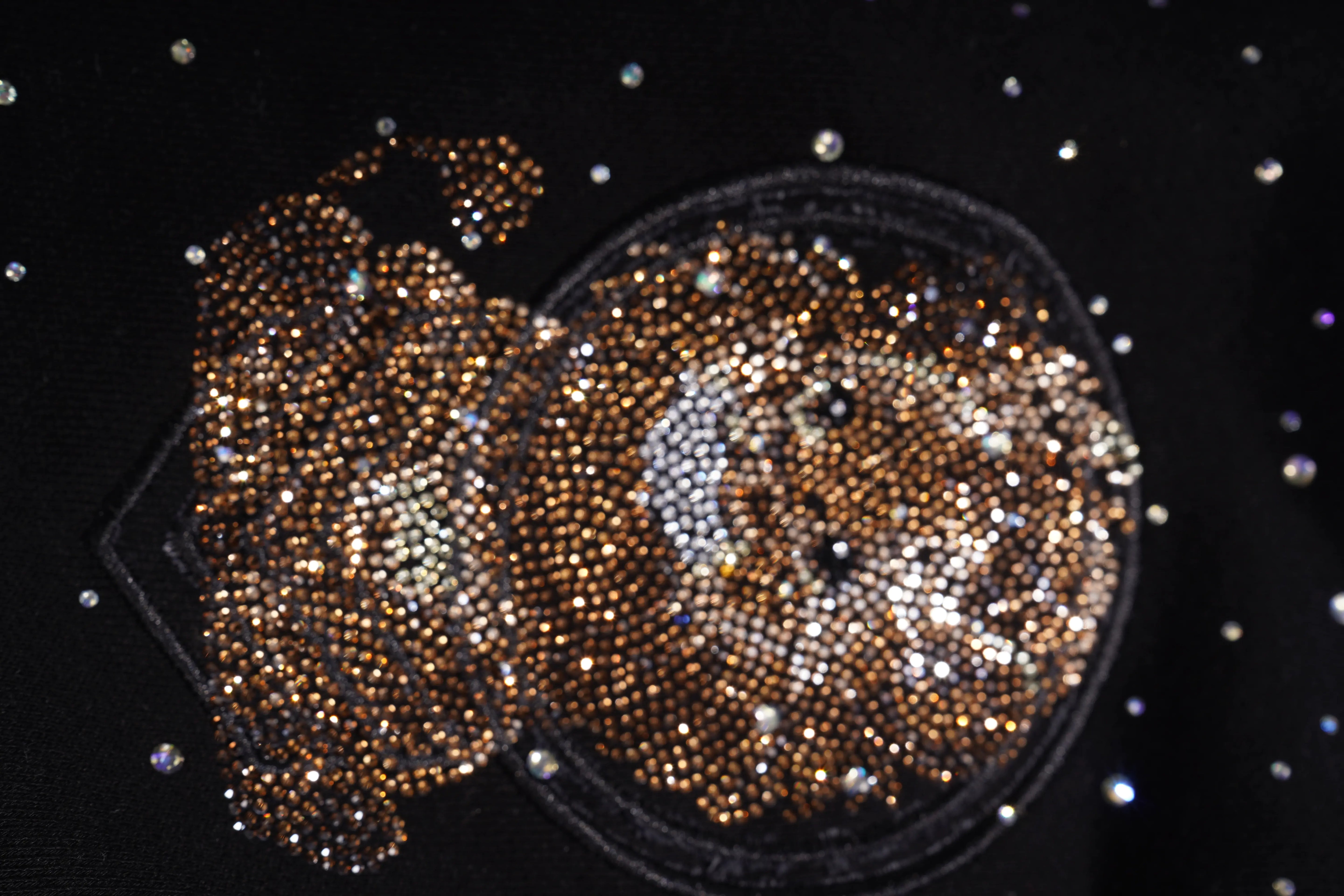 Decorative patch with rhinestone design on a black background. TCH Rhinestone Starry Sky Lion Hoodie