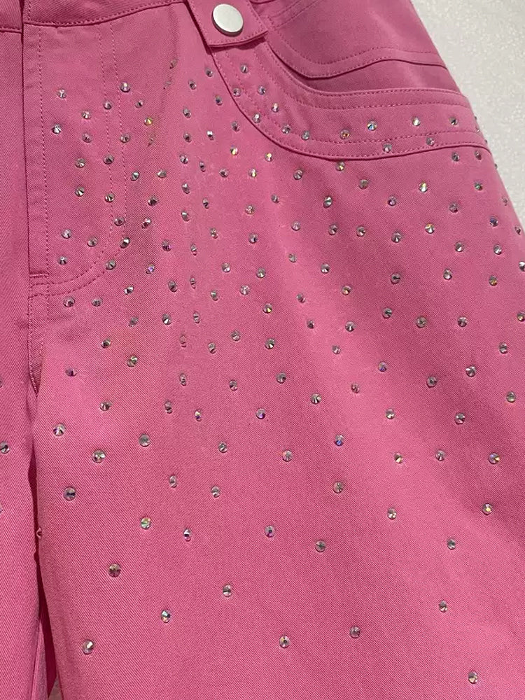 TCH Rhinestone Straight Leg Cargo Pants pink HighEnd Luxury Streetwear Brand Official Showcase