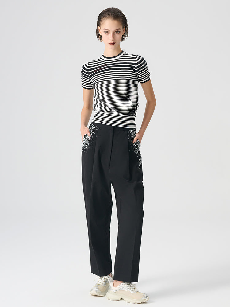 tch rhinestone straight pleated trousers black HighEnd Luxury Streetwear Brand Official Showcase