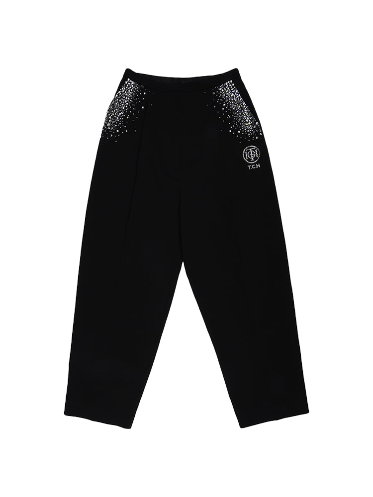 tch rhinestone straight pleated trousers black HighEnd Luxury Streetwear Brand Official Showcase