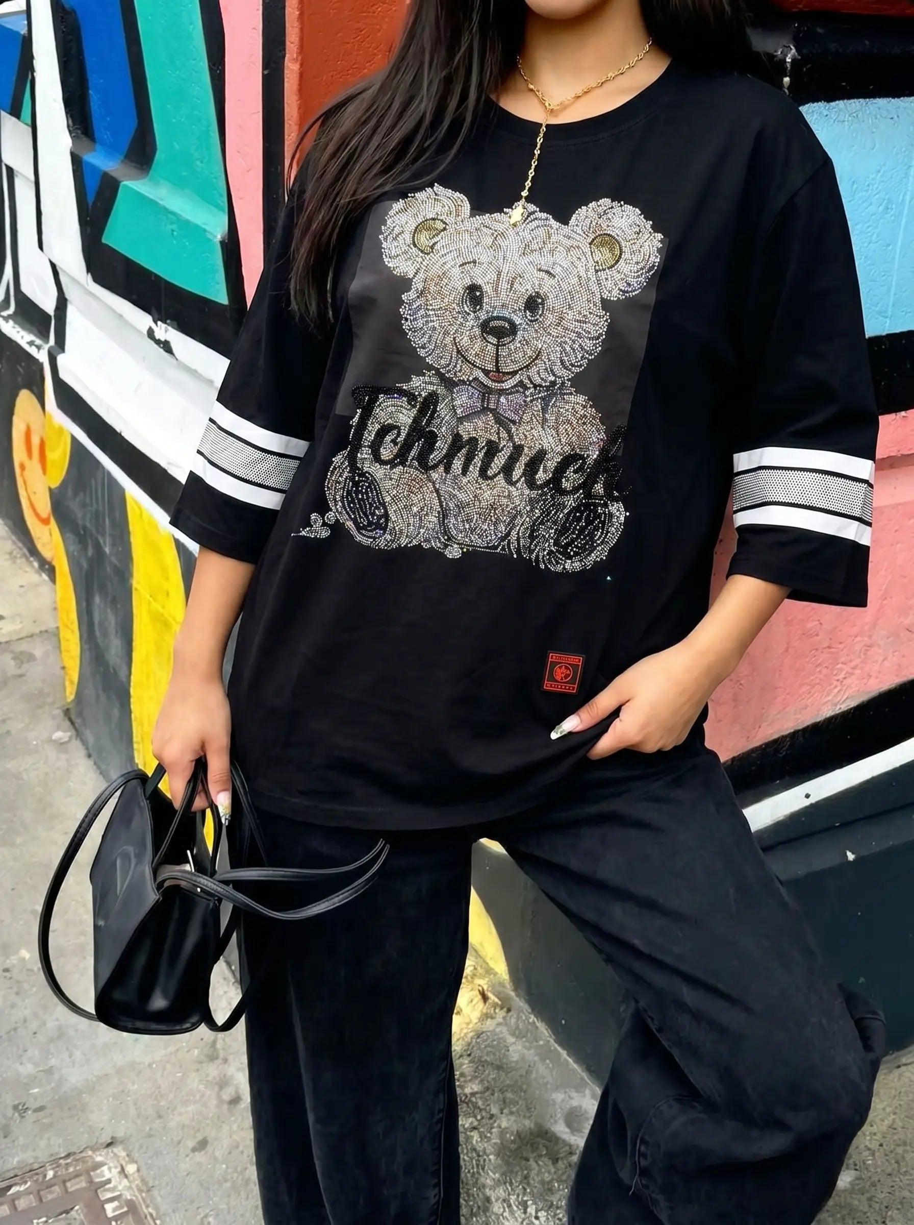 TCH Rhinestone Teddy Bear “BOY 76” Street Graphic Tee - 3