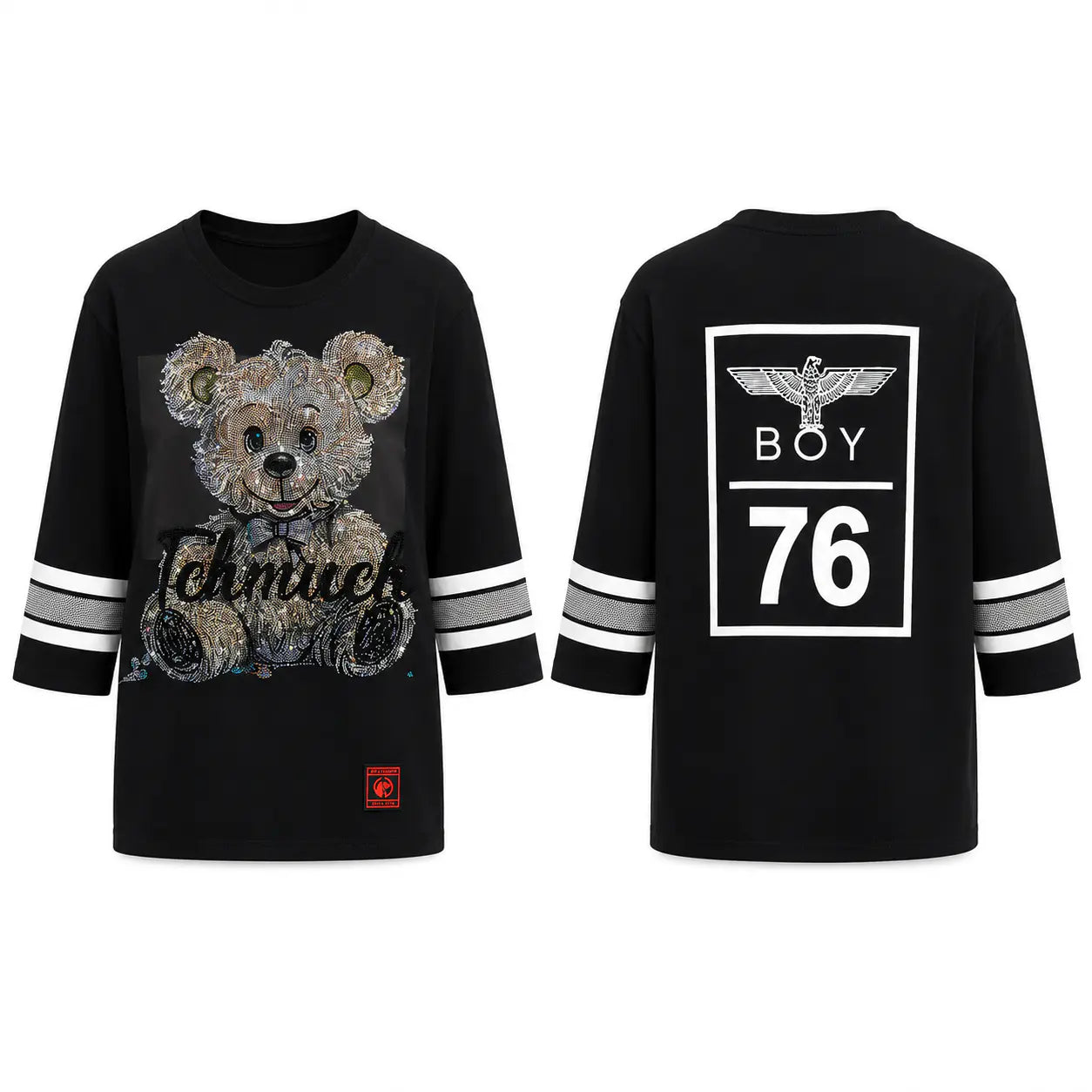 TCH Rhinestone Teddy Bear “BOY 76” Street Graphic Tee - 8